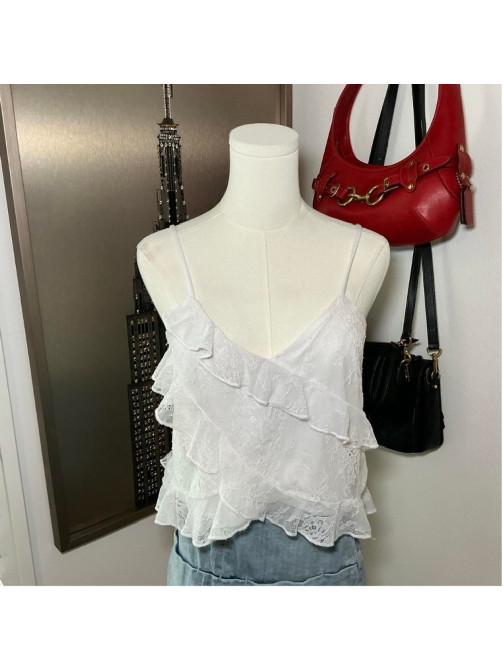 Thirty Thirty LA White Lace Ruffle Cami Top Size Medium Y2K